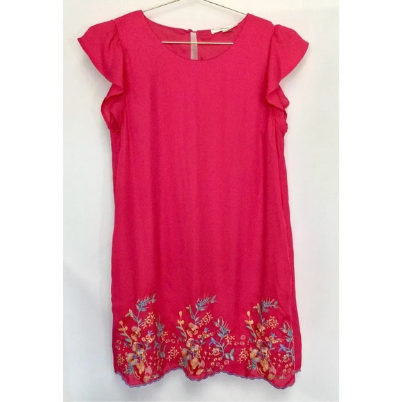 Andree by Unit Womens Pink Floral Embroidered Flutter Sleeve Shift Dress Small - Picture 1 of 11